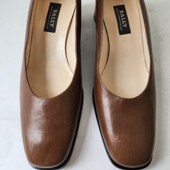 Bally Ostensa 2 Sporty Pumps UK 7.5E US 10 NARROW Brown Leather Block Heel - Picture 4 of 9